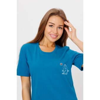 Костюм  женский       из кулирки    футболка с брюками   синий  Клетка Kuzina