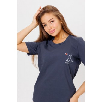 Костюм  женский       из кулирки    футболка с брюками   серый  Клетка Kuzina