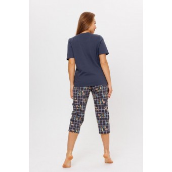 Костюм  женский       из кулирки    футболка с брюками   серый  Клетка Kuzina