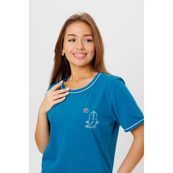 Костюм  женский       из кулирки    футболка с брюками   синий  Клетка Kuzina