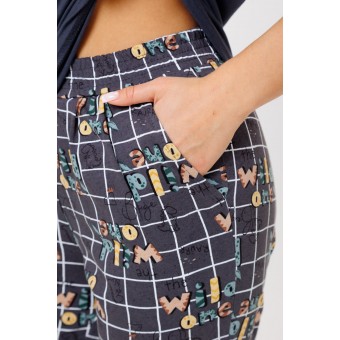 Костюм  женский       из кулирки    футболка с брюками   серый  Клетка Kuzina