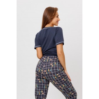 Костюм  женский       из кулирки    футболка с брюками   серый  Клетка Kuzina