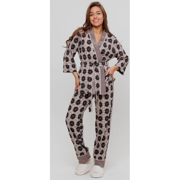Костюм женский из кулирки кофта с брюками бежевый