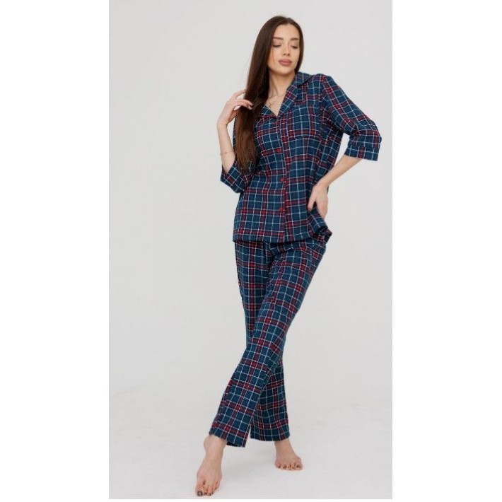 Пижама женская из кулирки на пуговицах рубашка с брюками