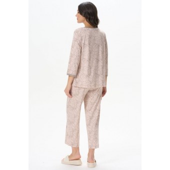 Пижама  женская       трикотажная    кофта с брюками   бежевая