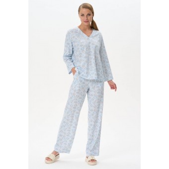 Пижама  женская       трикотажная    кофта с брюками   голубая