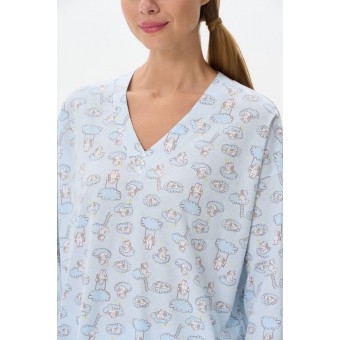 Пижама  женская       трикотажная    кофта с брюками   голубая