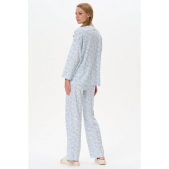 Пижама  женская       трикотажная    кофта с брюками   голубая