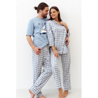 Пижама  женская       трикотажная   на пуговицах рубашка с брюками