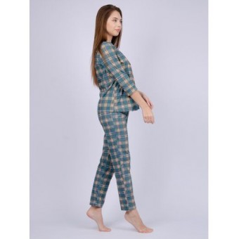 Пижама  женская       из кулирки   на пуговицах рубашка с брюками   зеленая