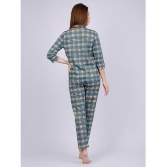 Пижама  женская       из кулирки   на пуговицах рубашка с брюками   зеленая