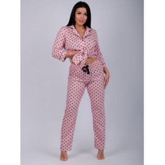 Пижама  женская       из кулирки    рубашка с брюками   розовая