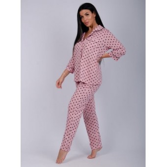 Пижама  женская       из кулирки    рубашка с брюками   розовая