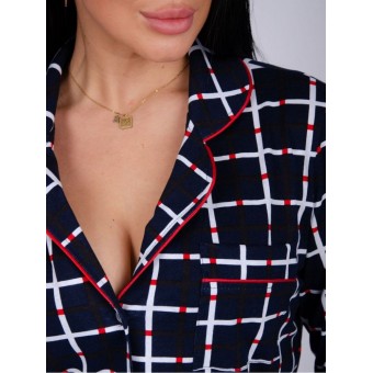 Пижама  женская       из кулирки   на пуговицах рубашка с брюками   синяя