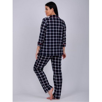 Пижама  женская       из кулирки   на пуговицах рубашка с брюками   синяя
