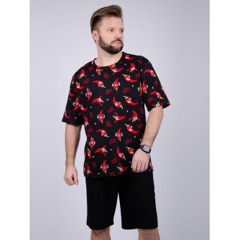 Костюм  мужской       из кулирки    футболка с шортами   Черный, Бордовый