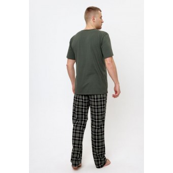 Костюм  мужской       из кулирки    кофта с брюками   зеленый  Клетка Kuzina