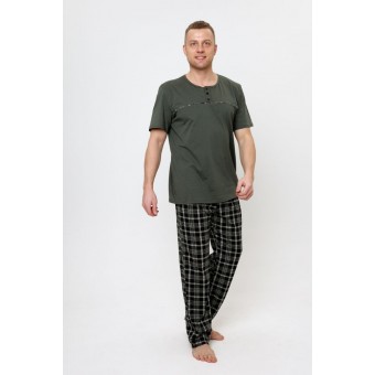 Костюм  мужской       из кулирки    кофта с брюками   зеленый  Клетка Kuzina