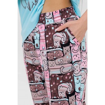 Костюм  женский       из кулирки    футболка с бриджами   голубой  Животные Kuzina