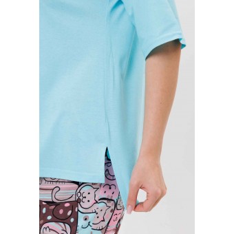 Костюм  женский       из кулирки    футболка с бриджами   голубой  Животные Kuzina