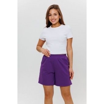 Шорты  женские       из футера       фиолетовые  однотонные Kuzina