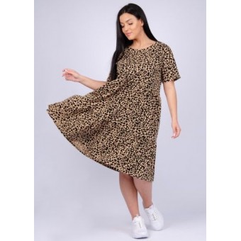 Платье  женское       из кулирки     с коротким рукавом  Оранжевый, Черный     