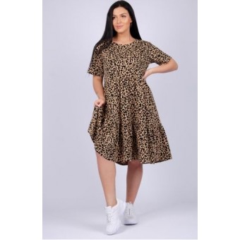 Платье  женское       из кулирки     с коротким рукавом  Оранжевый, Черный