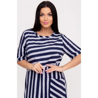 Платье  женское       из кулирки     с рукавом 1/2  Серый, Синий  Полоска