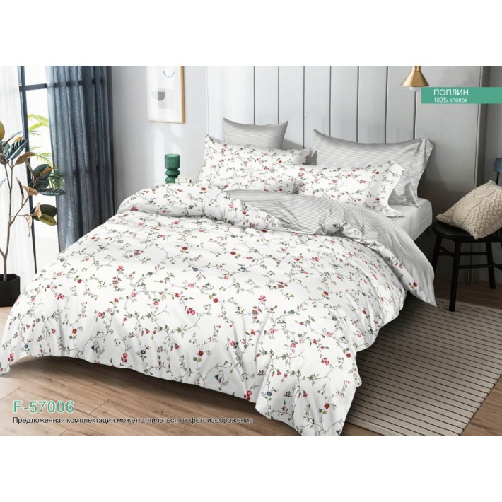 Комплект постельного белья семейный из поплина с наволочками 50х70 2 шт и с наволочками 70х70 2 шт Цветы Luxor