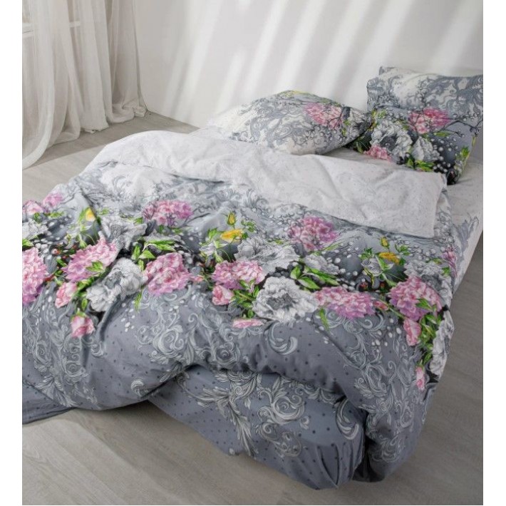 Комплект постельного белья семейный из поплина с наволочками 50х70 2 шт Цветы Веселина