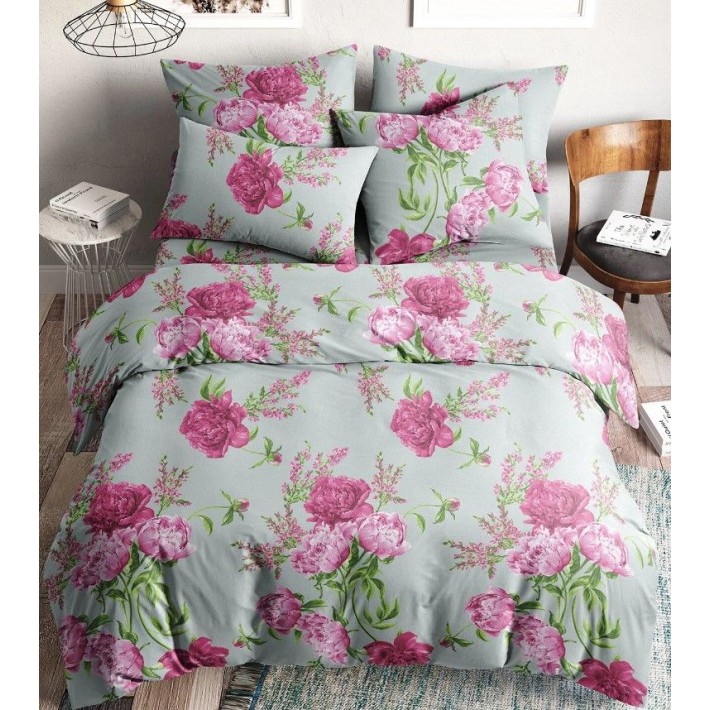 Комплект постельного белья семейный из поплина с наволочками 50х70 2 шт Цветы Веселина