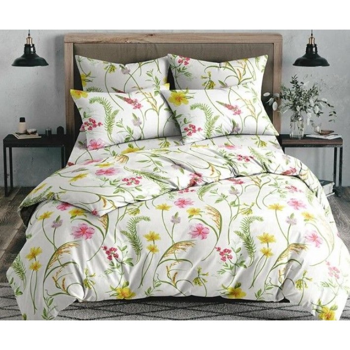 Комплект постельного белья семейный из поплина с наволочками 50х70 2 шт Растения Ночь Нежна