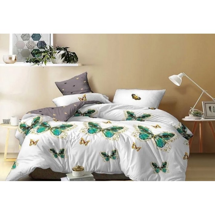 Комплект постельного белья     Семейный  из поплина, бабочки Kuzina  