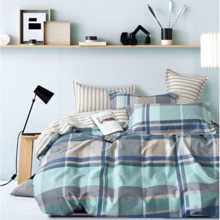 Комплект постельного белья семейный из сатина с наволочками 70х70 2 шт Клетка Luxor