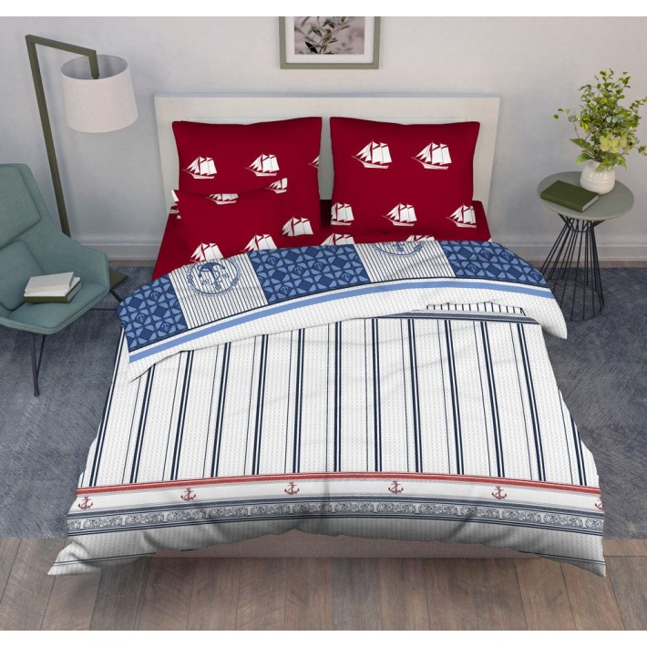 Комплект постельного белья семейный из бязи с наволочками 70х70 2 шт Морской Василиса