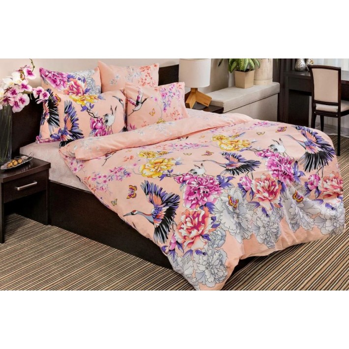 Комплект постельного белья семейный из бязи с наволочками 70х70 2 шт Птицы Ночь Нежна