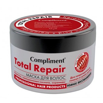 798474 Compliment Маска для волос Total Repair с кератином, гиалуроновой кислотой, керамидами, для поврежденных, ломких и сухих волос Полное восстановление 500 мл