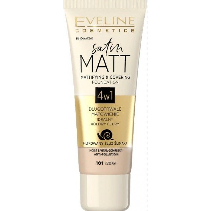 EVELINE SATIN MATT Матирующий тональный крем №101 IVORY, 30мл