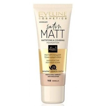 EVELINE SATIN MATT Матирующий тональный крем №102 VANILLA, 30мл