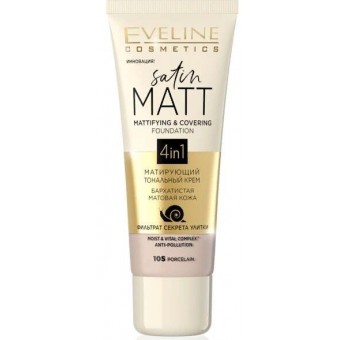 EVELINE SATIN MATT Матирующий тональный крем №105 PORCELAIN, 30мл