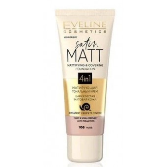 EVELINE SATIN MATT Матирующий тональный крем №106-NUDE, 30мл