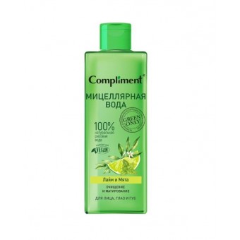 913591 Compliment Green only Мицеллярная вода для лица, глаз и губ очищение и матирование Лайм и Мята, 400мл