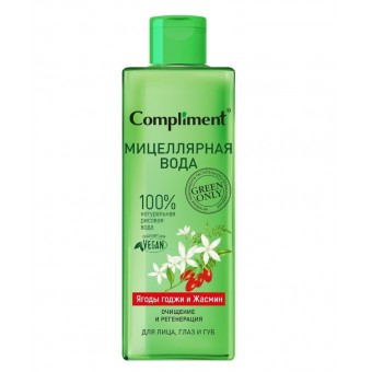 913614 Compliment Green only Мицеллярная вода для лица, глаз и губ очищение и регенерация Ягоды годжи и Жасмин, 400мл