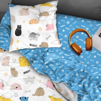 Комплект постельного белья  детский       1,5 спальный из перкаля        с наволочкой 70х70 Животные