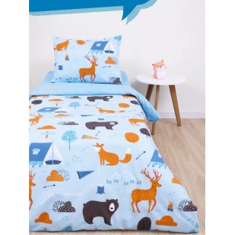 Комплект постельного белья  детский       1,5 спальный из перкаля        с наволочкой 50х70 Животные Minki