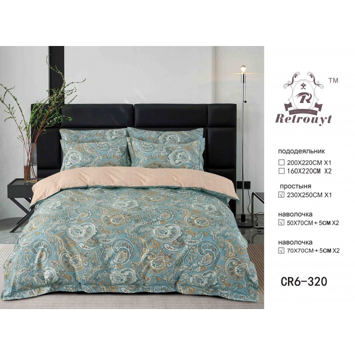 Комплект постельного белья евро из сатина с наволочками 50х70 2 шт и с наволочками 70х70 2 шт Узор Retrouyt