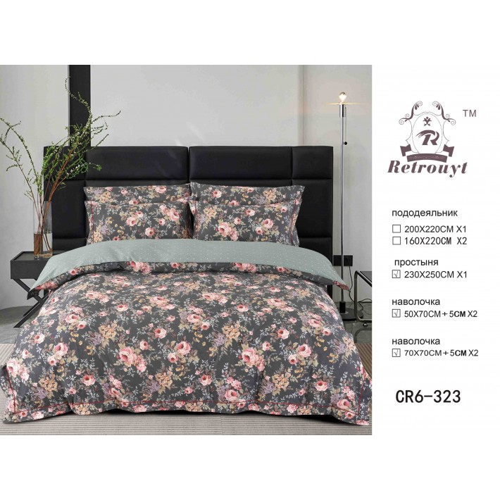 Комплект постельного белья евро из сатина с наволочками 50х70 2 шт и с наволочками 70х70 2 шт Цветы Retrouyt