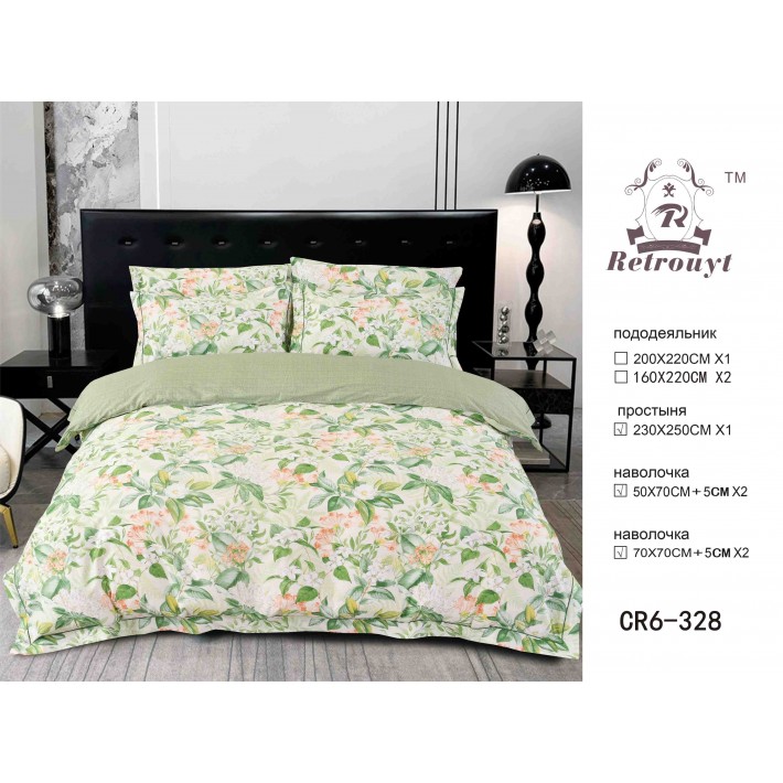 Комплект постельного белья евро из сатина с наволочками 50х70 2 шт и с наволочками 70х70 2 шт Цветы Retrouyt
