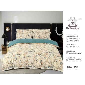 Комплект постельного белья         евро из сатина        с наволочками 50х70 2 шт и с наволочками 70х70 2 шт Цветы Retrouyt  