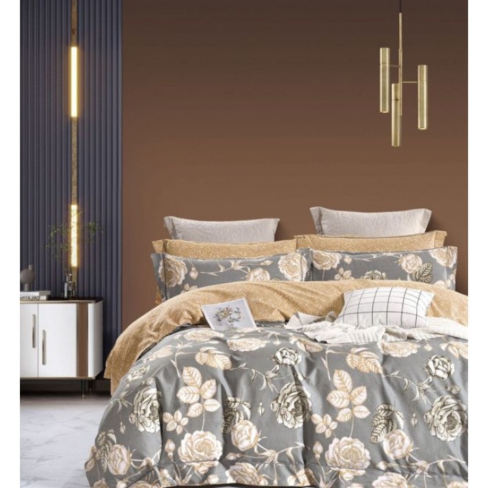 Комплект постельного белья евро из сатина с наволочками 50х70 2 шт и с наволочками 70х70 2 шт Цветы Valtery